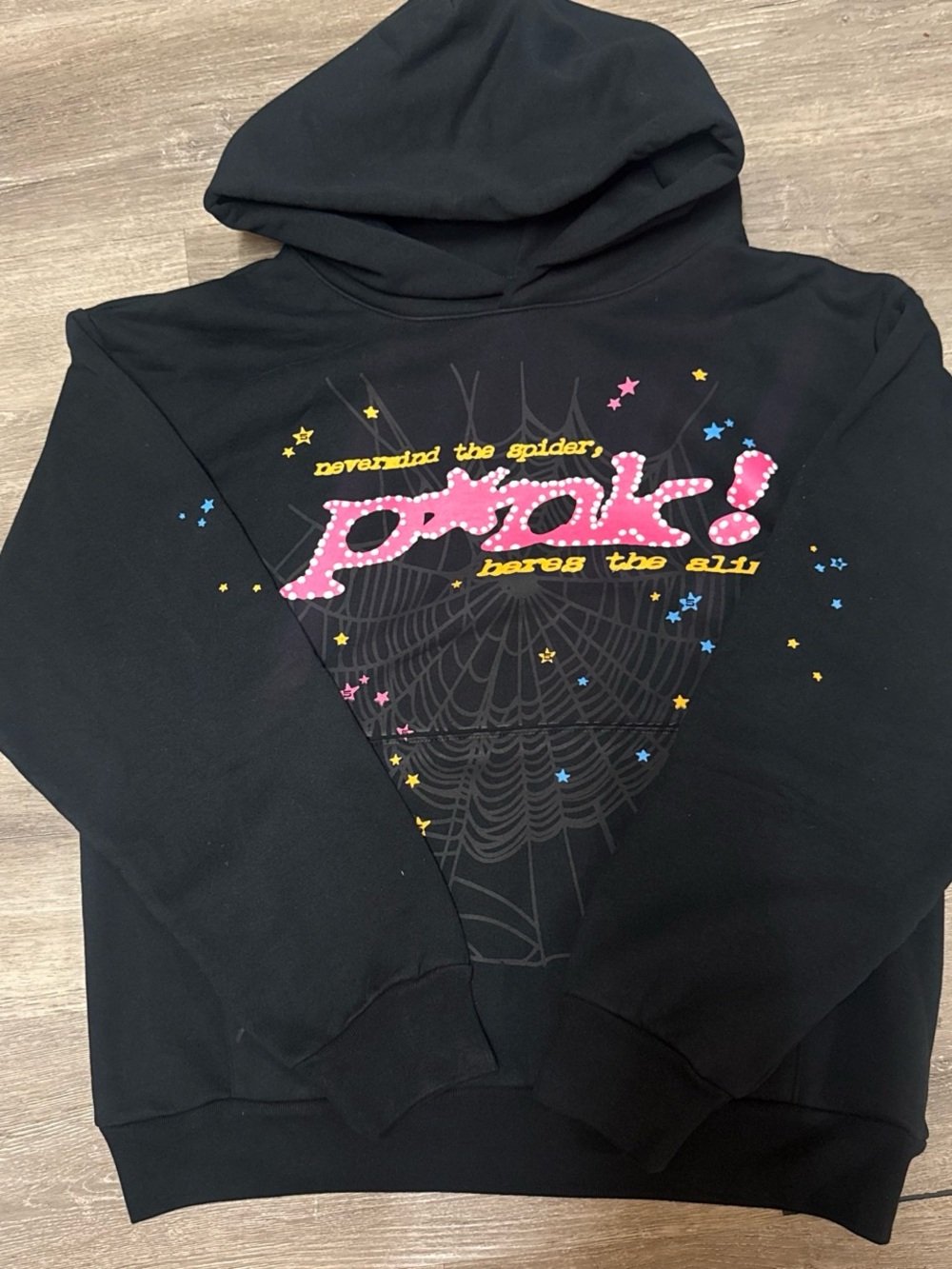 Black Graphic Pullover Hoodie with Pink 'punk!' Print